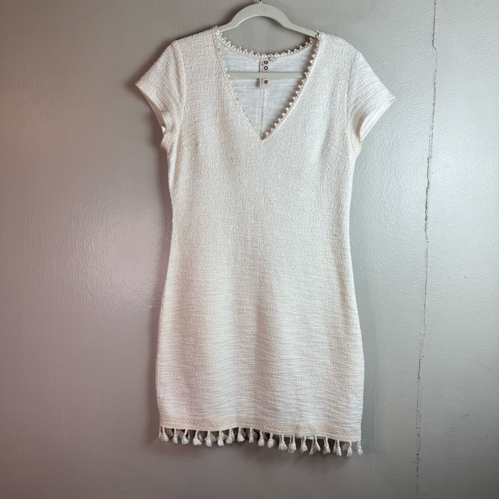 Anthropologie Dolan Tassled Tunic Textured V-Neck Dress Sz M